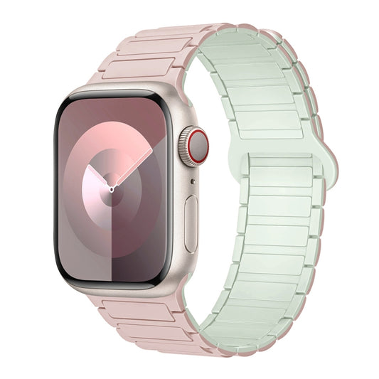 For Apple Watch Series 7 45mm I-Shaped Magnetic Silicone Watch Band(Pink Mint) - Watch Bands by PMC Jewellery | Online Shopping South Africa | PMC Jewellery