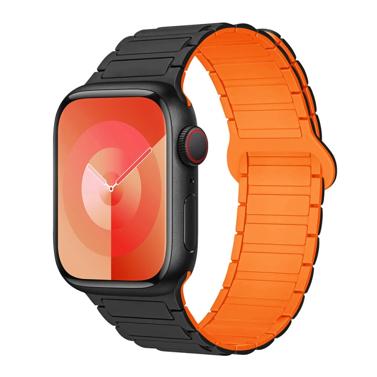 For Apple Watch Series 2 38mm I-Shaped Magnetic Silicone Watch Band(Black Orange) - Watch Bands by PMC Jewellery | Online Shopping South Africa | PMC Jewellery