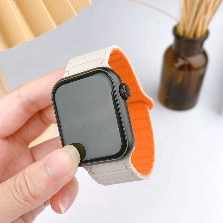 For Apple Watch Series 9 41mm I-Shaped Magnetic Silicone Watch Band(White Orange) - Watch Bands by PMC Jewellery | Online Shopping South Africa | PMC Jewellery