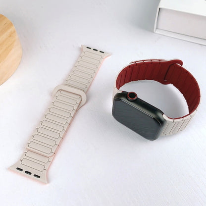 For Apple Watch Series 7 41mm I-Shaped Magnetic Silicone Watch Band(Black Red) - Watch Bands by PMC Jewellery | Online Shopping South Africa | PMC Jewellery