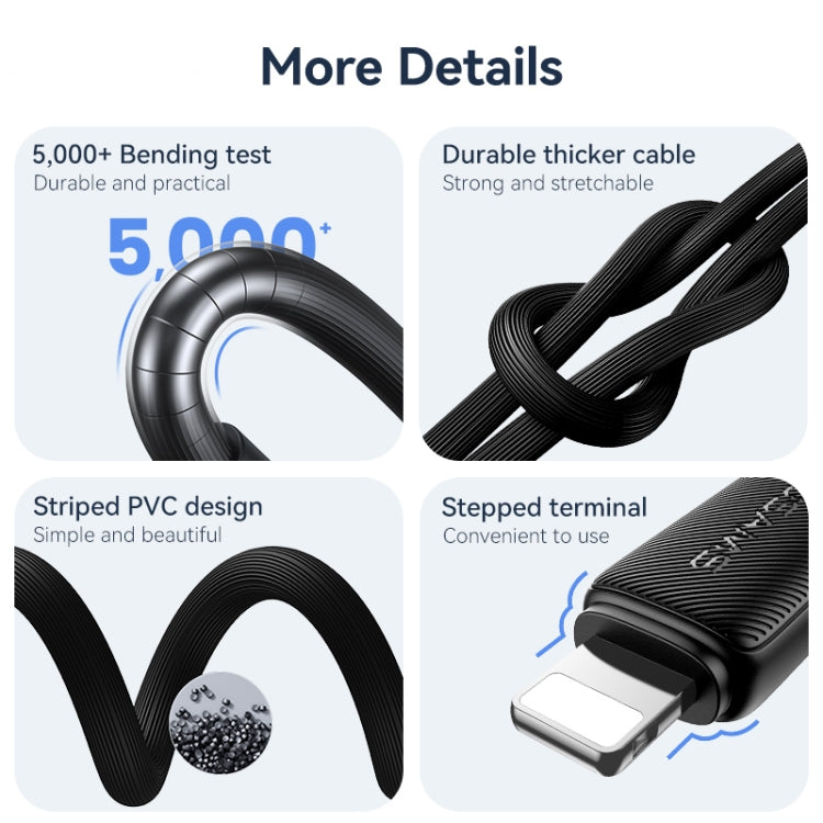 USAMS US-SJ694 USB to 8 Pin 2.4A Striped Fast Charge Data Cable, Length:2m(Pink) - Normal Style Cable by USAMS | Online Shopping South Africa | PMC Jewellery | Buy Now Pay Later Mobicred