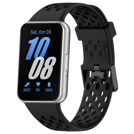 For Samsung Galaxy Fit 3 Hole Style Dual Buckle Silicone Watch Band(Black) - Watch Bands by PMC Jewellery | Online Shopping South Africa | PMC Jewellery