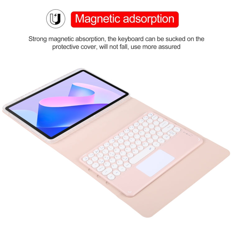 For Huawei MatePad 11 2023 / 2021 Round Button Bluetooth Keyboard Rotatable Holder Leather Case with Touchpad(Rose Gold) - Huawei Keyboard by PMC Jewellery | Online Shopping South Africa | PMC Jewellery