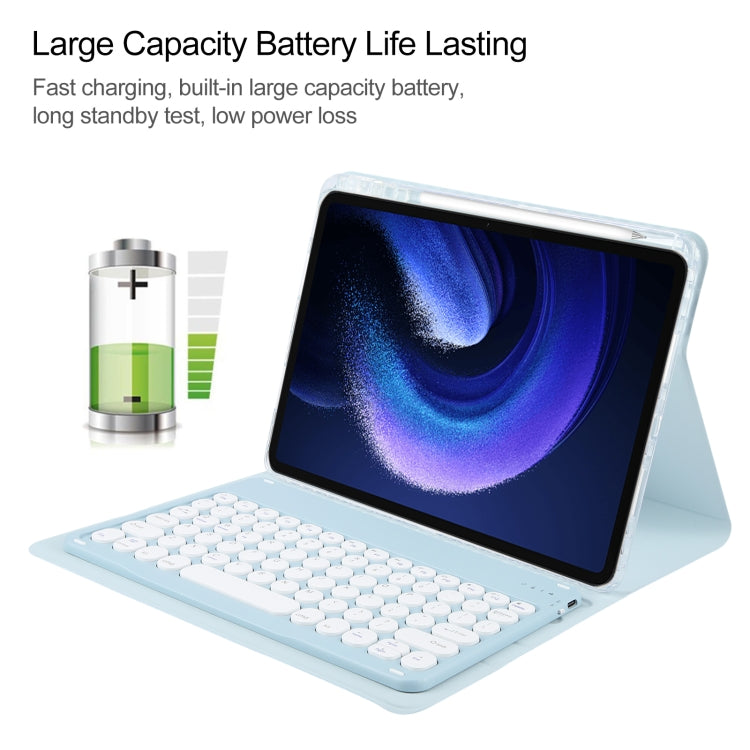 For Xiaomi Pad 6 Round Button Bluetooth Keyboard Rotatable Holder Leather Case(Sky Blue) - Others Keyboard by PMC Jewellery | Online Shopping South Africa | PMC Jewellery