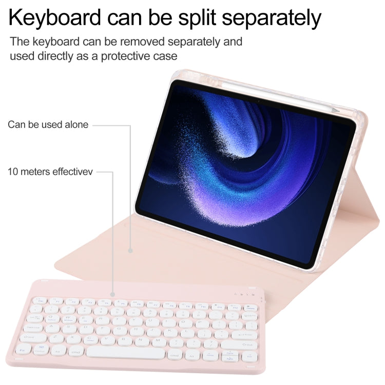 For Xiaomi Pad 6 Round Button Bluetooth Keyboard Rotatable Holder Leather Case(Rose Gold) - Others Keyboard by PMC Jewellery | Online Shopping South Africa | PMC Jewellery