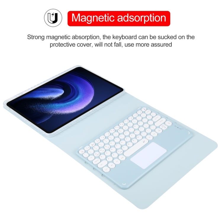 For Xiaomi Pad 6 Round Button Bluetooth Keyboard Rotatable Holder Leather Case with Touchpad(Sky Blue) - Others Keyboard by PMC Jewellery | Online Shopping South Africa | PMC Jewellery