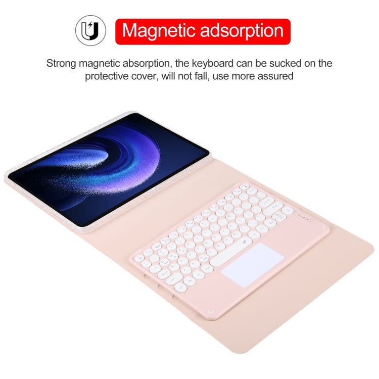 For Xiaomi Pad 6 Round Button Bluetooth Keyboard Rotatable Holder Leather Case with Touchpad(Rose Gold) - Others Keyboard by PMC Jewellery | Online Shopping South Africa | PMC Jewellery