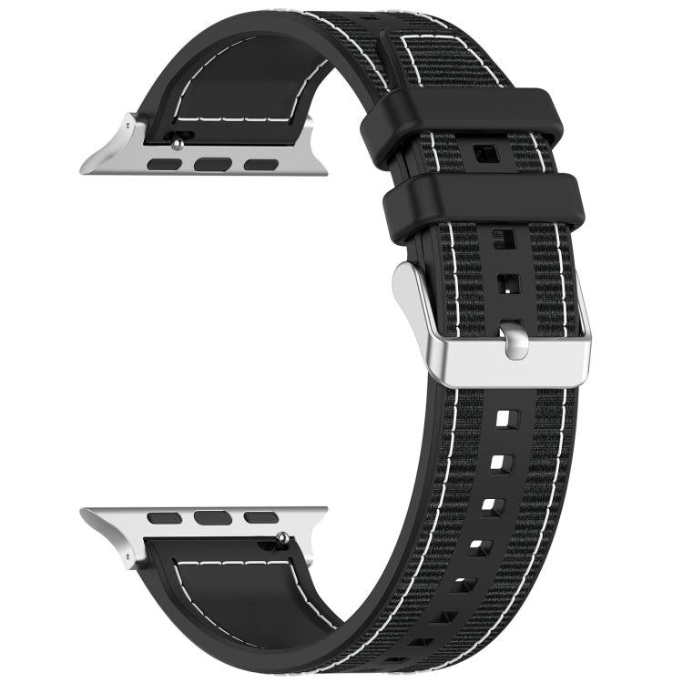 For Apple Watch SE 2023 44mm Ordinary Buckle Hybrid Nylon Braid Silicone Watch Band(Black) - Watch Bands by PMC Jewellery | Online Shopping South Africa | PMC Jewellery