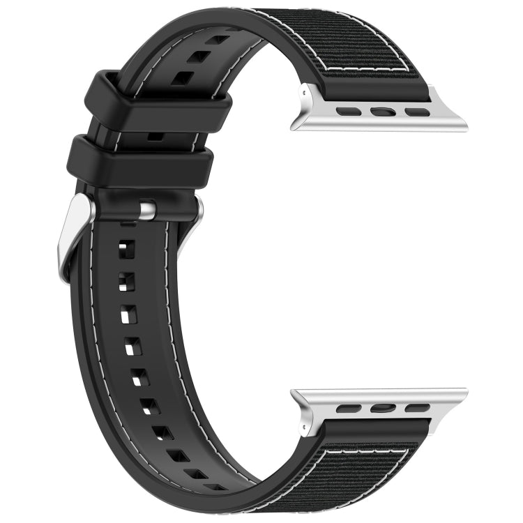 For Apple Watch SE 2023 44mm Ordinary Buckle Hybrid Nylon Braid Silicone Watch Band(Black) - Watch Bands by PMC Jewellery | Online Shopping South Africa | PMC Jewellery