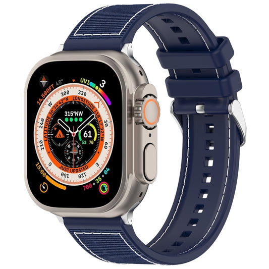 For Apple Watch SE 2023 40mm Ordinary Buckle Hybrid Nylon Braid Silicone Watch Band(Midnight Blue) - Watch Bands by PMC Jewellery | Online Shopping South Africa | PMC Jewellery