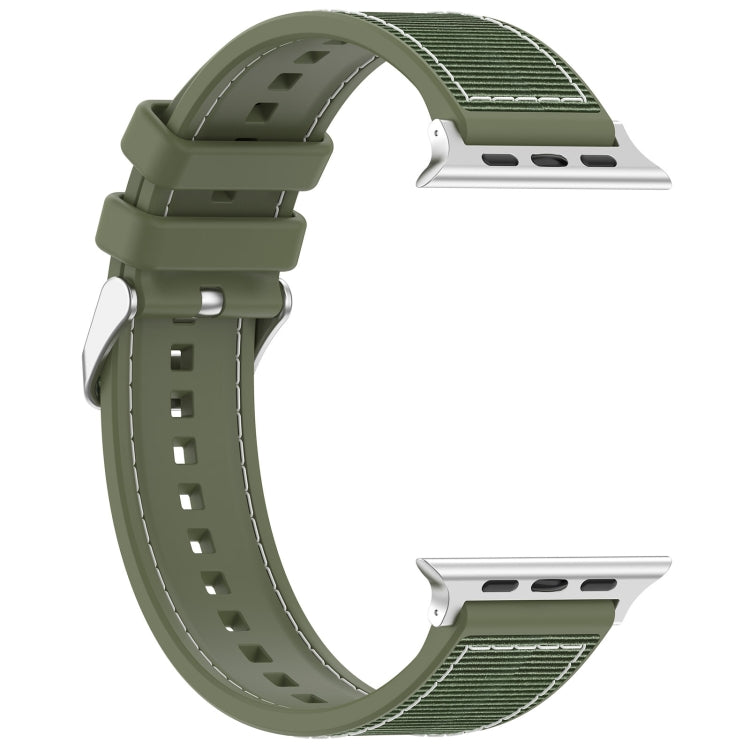 For Apple Watch SE 2023 40mm Ordinary Buckle Hybrid Nylon Braid Silicone Watch Band(Green) - Watch Bands by PMC Jewellery | Online Shopping South Africa | PMC Jewellery