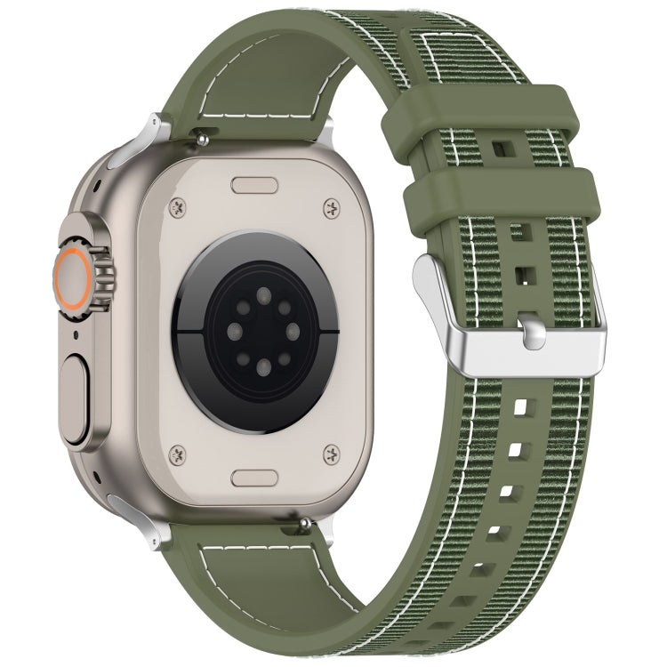 For Apple Watch Ultra 2 49mm Ordinary Buckle Hybrid Nylon Braid Silicone Watch Band(Green) - Watch Bands by PMC Jewellery | Online Shopping South Africa | PMC Jewellery