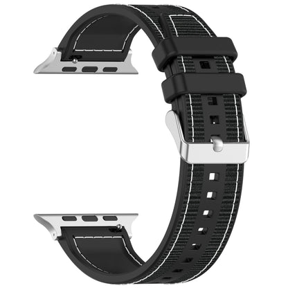 For Apple Watch Series 9 41mm Ordinary Buckle Hybrid Nylon Braid Silicone Watch Band(Black) - Watch Bands by PMC Jewellery | Online Shopping South Africa | PMC Jewellery