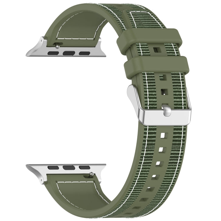 For Apple Watch Series 7 45mm Ordinary Buckle Hybrid Nylon Braid Silicone Watch Band(Green) - Watch Bands by PMC Jewellery | Online Shopping South Africa | PMC Jewellery