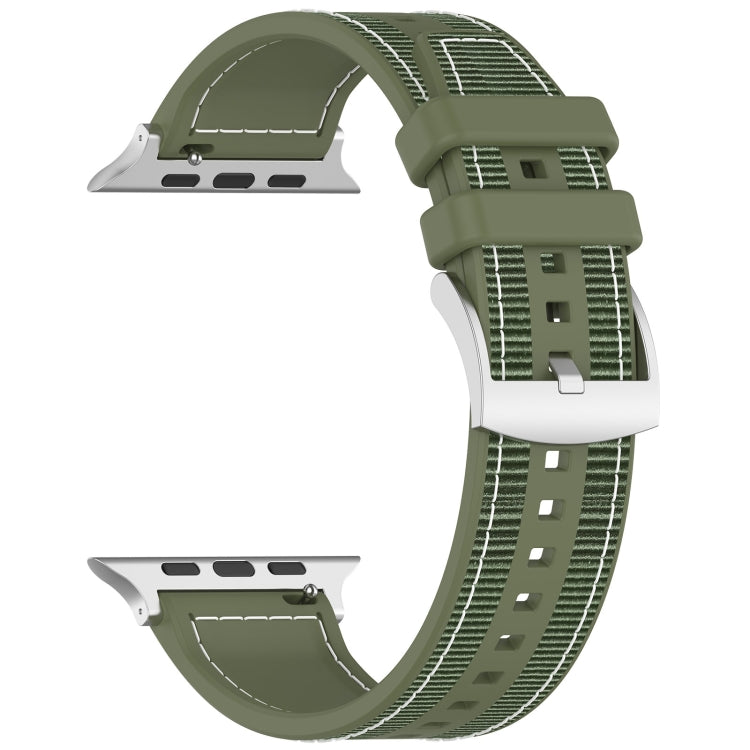 For Apple Watch SE 2023 44mm Official Buckle Hybrid Nylon Braid Silicone Watch Band(Green) - Watch Bands by PMC Jewellery | Online Shopping South Africa | PMC Jewellery