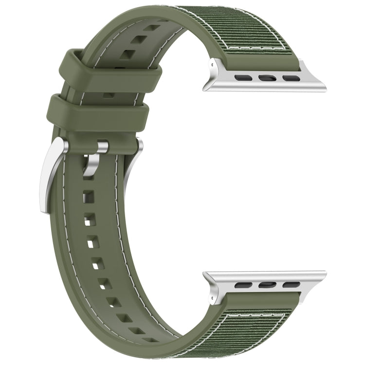 For Apple Watch SE 2023 44mm Official Buckle Hybrid Nylon Braid Silicone Watch Band(Green) - Watch Bands by PMC Jewellery | Online Shopping South Africa | PMC Jewellery