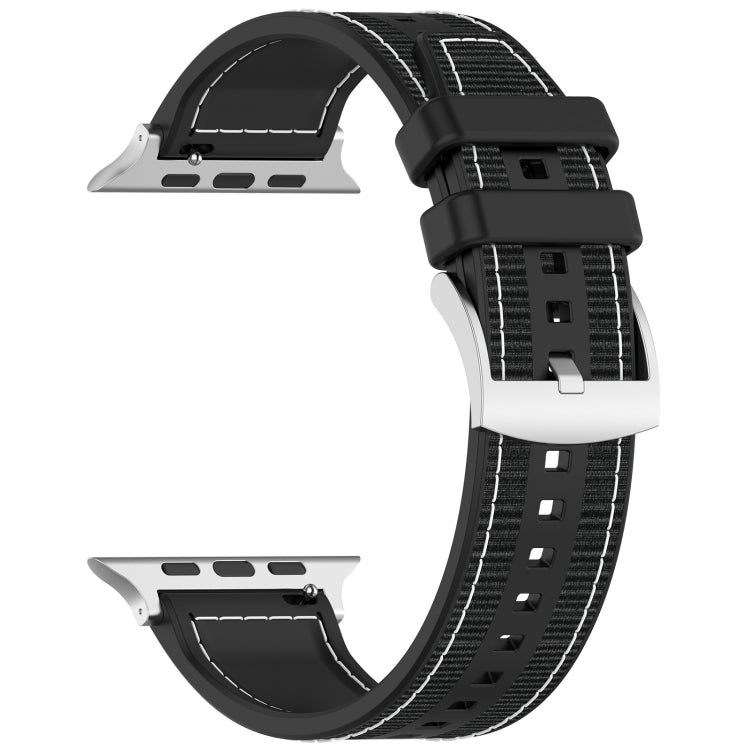 For Apple Watch Series 9 41mm Official Buckle Hybrid Nylon Braid Silicone Watch Band(Black) - Watch Bands by PMC Jewellery | Online Shopping South Africa | PMC Jewellery