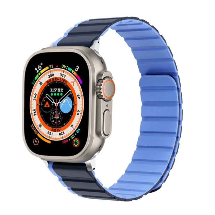 For Apple Watch SE 2022 44mm ZGA Two Color Magnetic Silicone Watch Band(Dark Blue+Light Blue) - Watch Bands by ZGA | Online Shopping South Africa | PMC Jewellery