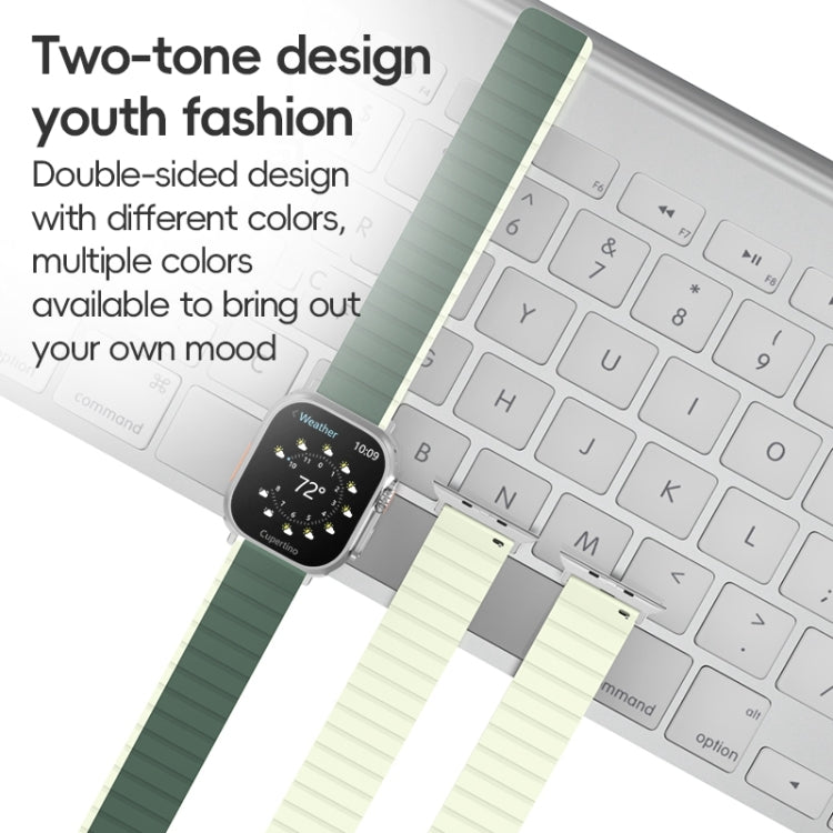 For Apple Watch Series 5 44mm ZGA Two Color Magnetic Silicone Watch Band(Dark Green+Light Green) - Watch Bands by ZGA | Online Shopping South Africa | PMC Jewellery