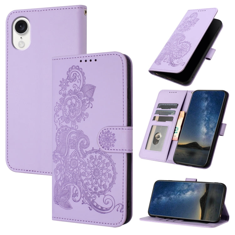 For iPhone SE 2024 Datura Flower Embossed Flip Leather Phone Case(Purple) - More iPhone Cases by PMC Jewellery | Online Shopping South Africa | PMC Jewellery | Buy Now Pay Later Mobicred