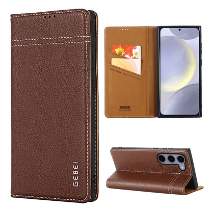 For Samsung Galaxy S24+ 5G GEBEI Top-grain Horizontal Flip Leather Phone Case(Brown) - Galaxy S24+ 5G Cases by GEBEI | Online Shopping South Africa | PMC Jewellery | Buy Now Pay Later Mobicred