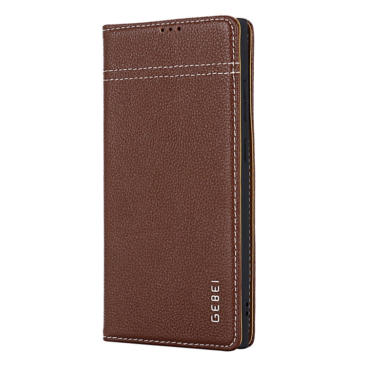 For Samsung Galaxy S24+ 5G GEBEI Top-grain Horizontal Flip Leather Phone Case(Brown) - Galaxy S24+ 5G Cases by GEBEI | Online Shopping South Africa | PMC Jewellery | Buy Now Pay Later Mobicred