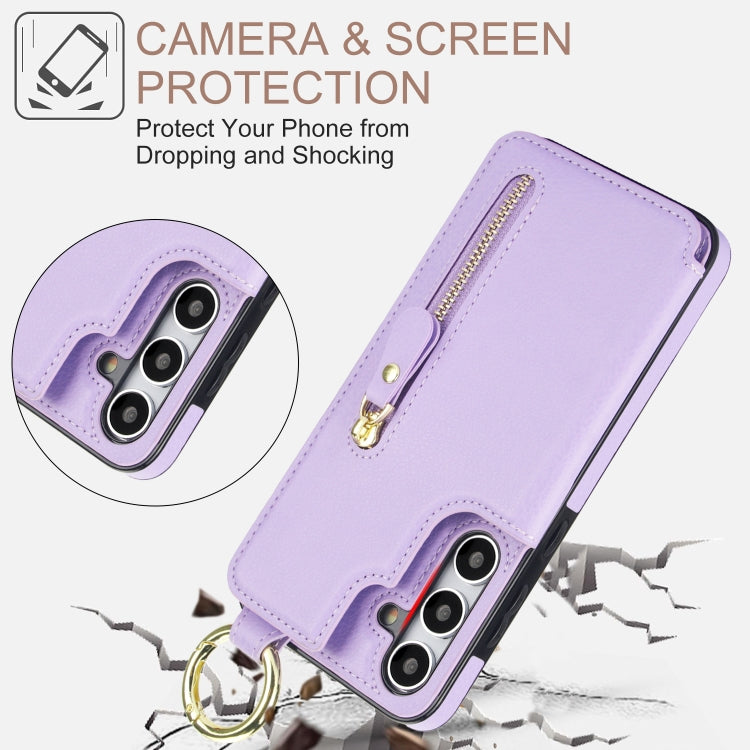 For Samsung Galaxy S24 5G Litchi Texture Zipper Double Buckle Card Bag Phone Case(Purple) - Galaxy S24 5G Cases by PMC Jewellery | Online Shopping South Africa | PMC Jewellery | Buy Now Pay Later Mobicred