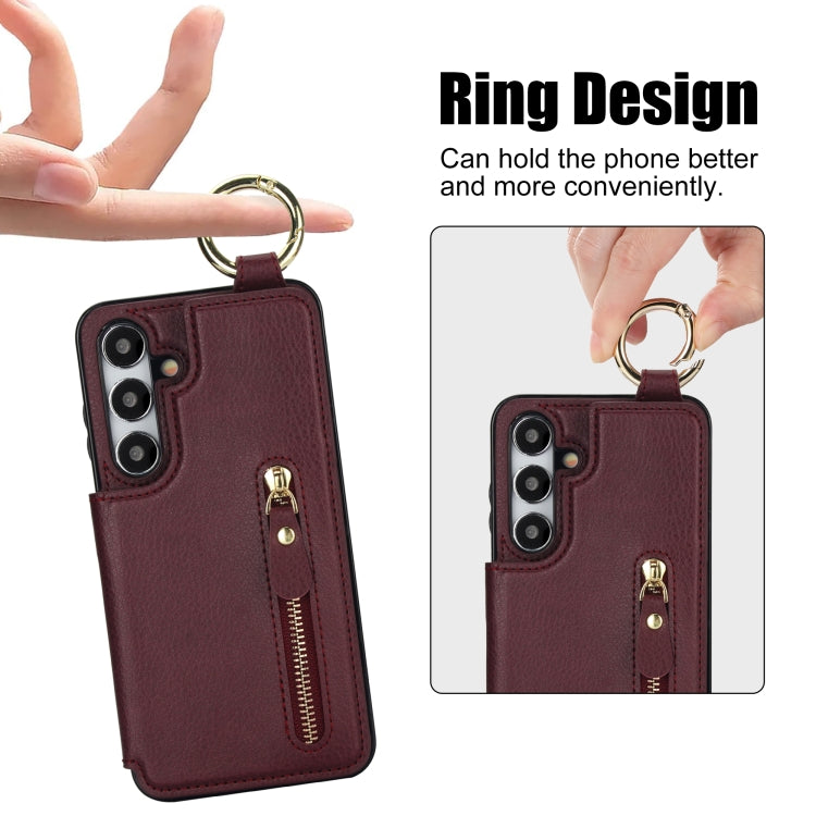 For Samsung Galaxy S24+ 5G Litchi Texture Zipper Double Buckle Card Bag Phone Case(Maroon Red) - Galaxy S24+ 5G Cases by PMC Jewellery | Online Shopping South Africa | PMC Jewellery | Buy Now Pay Later Mobicred