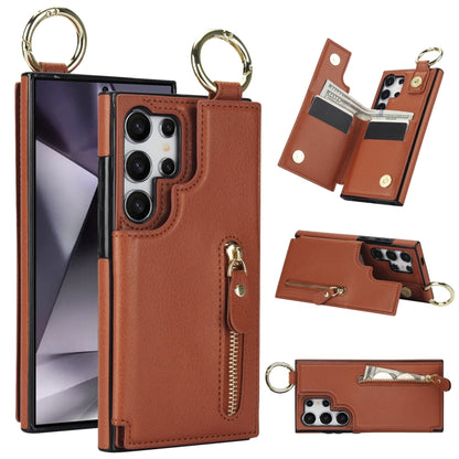 For Samsung Galaxy S24 Ultra 5G Litchi Texture Zipper Double Buckle Card Bag Phone Case(Brown) - Galaxy S24 Ultra 5G Cases by PMC Jewellery | Online Shopping South Africa | PMC Jewellery | Buy Now Pay Later Mobicred