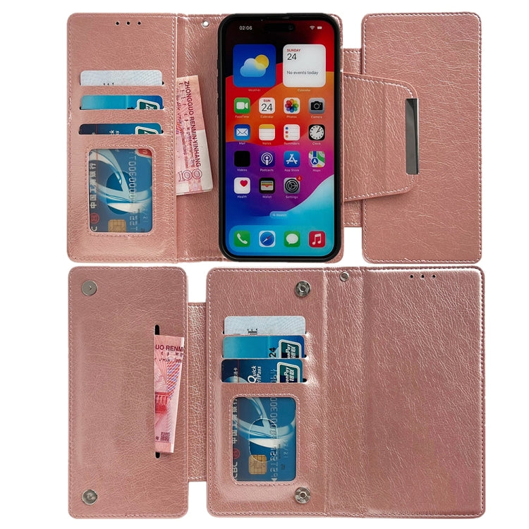 For iPhone 16 Plus Multifunctional Seven Cards Wallet Leather Phone Case(Rose Gold) - iPhone 16 Plus Cases by PMC Jewellery | Online Shopping South Africa | PMC Jewellery | Buy Now Pay Later Mobicred