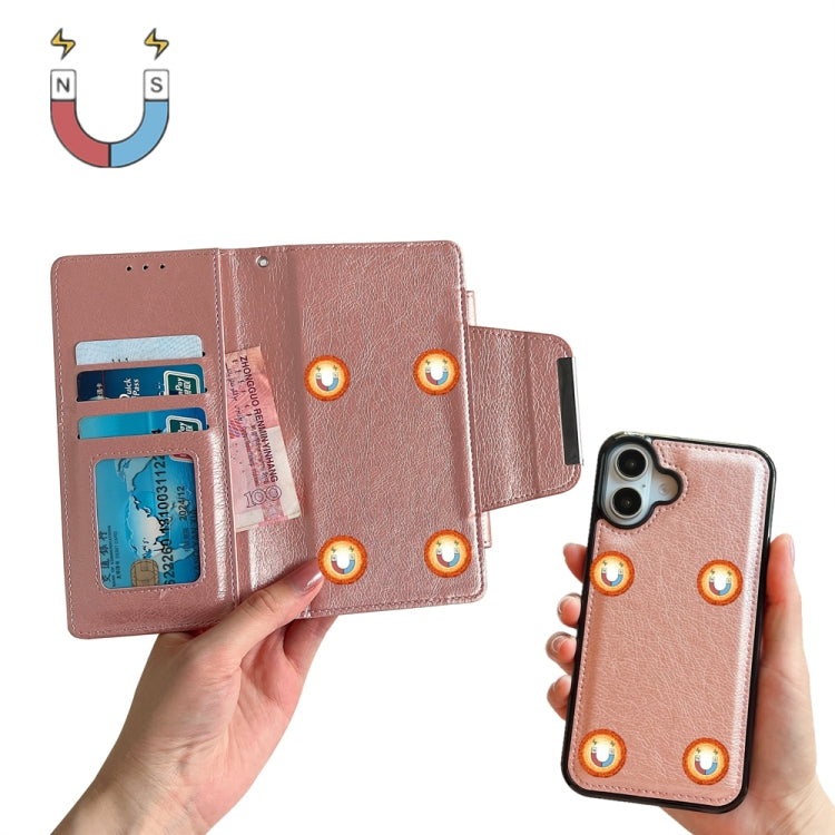 For iPhone 16 Plus Multifunctional Seven Cards Wallet Leather Phone Case(Rose Gold) - iPhone 16 Plus Cases by PMC Jewellery | Online Shopping South Africa | PMC Jewellery | Buy Now Pay Later Mobicred