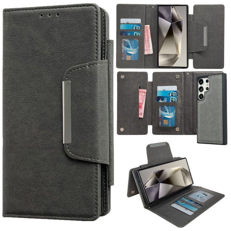 For Samsung Galaxy S24 Ultra 5G Multifunctional 7-Card Wallet Leather Phone Case(Grey) - Galaxy S24 Ultra 5G Cases by PMC Jewellery | Online Shopping South Africa | PMC Jewellery | Buy Now Pay Later Mobicred