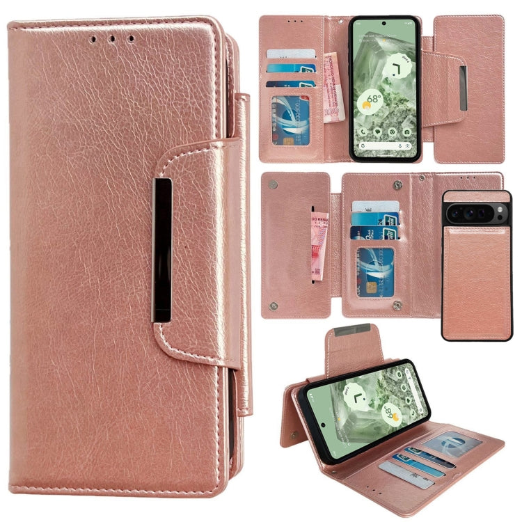 For Google Pixel 9 Pro XL Multifunctional 7-Card Wallet Leather Phone Case(Rose Gold) - Google Cases by PMC Jewellery | Online Shopping South Africa | PMC Jewellery | Buy Now Pay Later Mobicred