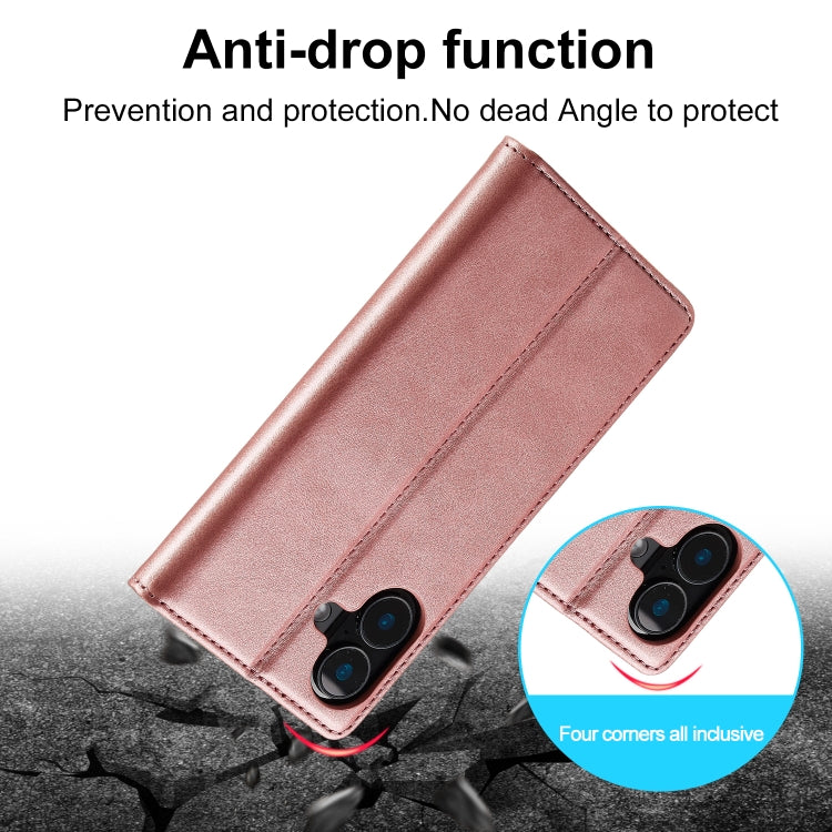 For iPhone 16 LC.IMEEKE Strong Magnetism Microfiber Leather Phone Case(Rose Gold) - iPhone 16 Cases by LC.IMEEKE | Online Shopping South Africa | PMC Jewellery | Buy Now Pay Later Mobicred