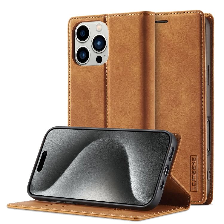 For iPhone 16 Pro LC.IMEEKE Strong Magnetism Microfiber Leather Phone Case(Brown) - iPhone 16 Pro Cases by LC.IMEEKE | Online Shopping South Africa | PMC Jewellery | Buy Now Pay Later Mobicred