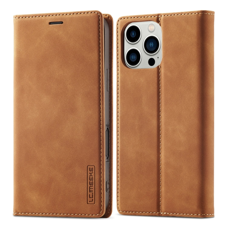 For iPhone 16 Pro LC.IMEEKE Strong Magnetism Microfiber Leather Phone Case(Brown) - iPhone 16 Pro Cases by LC.IMEEKE | Online Shopping South Africa | PMC Jewellery | Buy Now Pay Later Mobicred