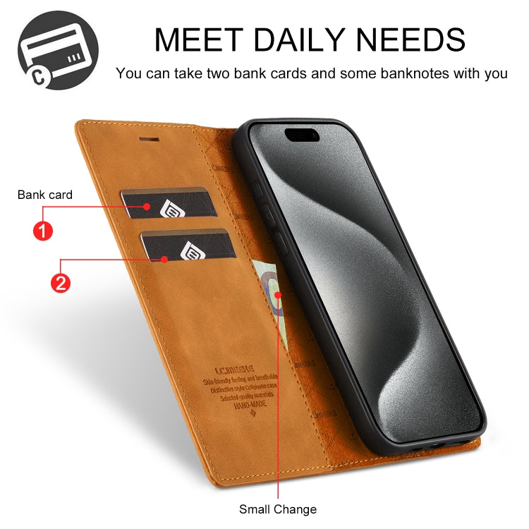 For iPhone 16 Pro LC.IMEEKE Strong Magnetism Microfiber Leather Phone Case(Brown) - iPhone 16 Pro Cases by LC.IMEEKE | Online Shopping South Africa | PMC Jewellery | Buy Now Pay Later Mobicred