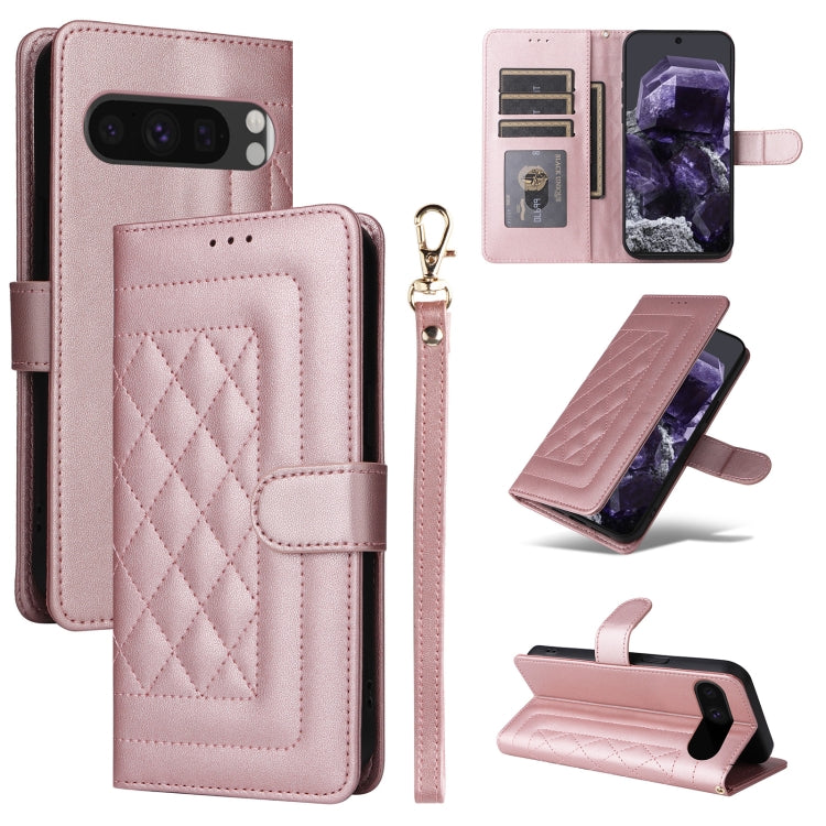 For Google Pixel 9 Pro Diamond Lattice Leather Flip Phone Case(Rose Gold) - Google Cases by PMC Jewellery | Online Shopping South Africa | PMC Jewellery | Buy Now Pay Later Mobicred