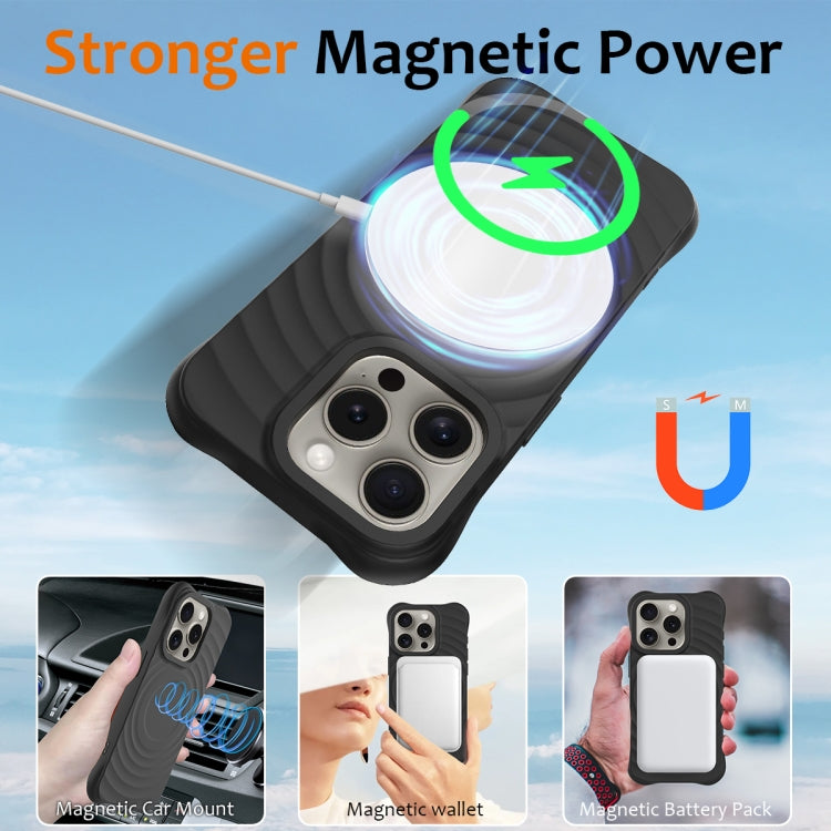 For iPhone 16 Pro Wave Texture MagSafe Magnetic Liquid Silicone Phone Case(Black) - iPhone 16 Pro Cases by PMC Jewellery | Online Shopping South Africa | PMC Jewellery | Buy Now Pay Later Mobicred