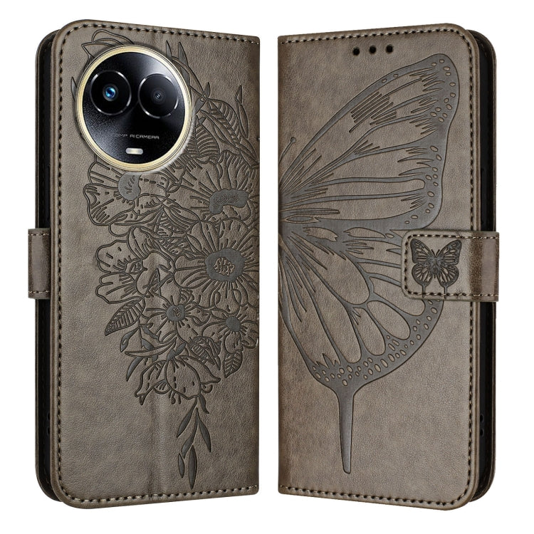 For Realme C67 5G India/Narzo 60x Global Embossed Butterfly Leather Phone Case(Grey) - C67 Cases by PMC Jewellery | Online Shopping South Africa | PMC Jewellery | Buy Now Pay Later Mobicred