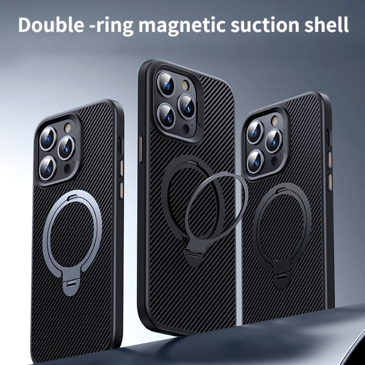 For iPhone 16 Plus Double Ring MagSafe Holder Carbon Fiber Phone Case(Black) - iPhone 16 Plus Cases by PMC Jewellery | Online Shopping South Africa | PMC Jewellery | Buy Now Pay Later Mobicred