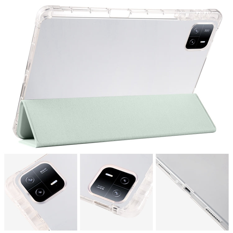 For iPad Pro 13 2024 3-fold Clear TPU Smart Leather Tablet Case with Pen Slot(Light Green) - iPad Pro 13 2024 Cases by PMC Jewellery | Online Shopping South Africa | PMC Jewellery | Buy Now Pay Later Mobicred