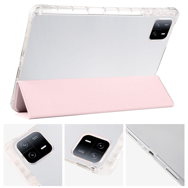 For iPad Pro 11 2024 3-fold Clear TPU Smart Leather Tablet Case with Pen Slot(Sand Pink) - iPad Pro 11 2024 Cases by PMC Jewellery | Online Shopping South Africa | PMC Jewellery | Buy Now Pay Later Mobicred