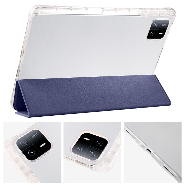 For iPad Air 11 2024 3-fold Clear TPU Smart Leather Tablet Case with Pen Slot(Dark Blue) - iPad Air 11 2024 Cases by PMC Jewellery | Online Shopping South Africa | PMC Jewellery | Buy Now Pay Later Mobicred