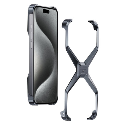 For iPhone 15 Pro Max Frameless X-shaped Metal Phone Case(Grey) - iPhone 15 Pro Max Cases by PMC Jewellery | Online Shopping South Africa | PMC Jewellery | Buy Now Pay Later Mobicred