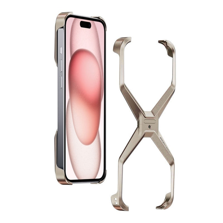 For iPhone 15 Frameless X-shaped Metal Phone Case(Titanium Gold) - iPhone 15 Cases by PMC Jewellery | Online Shopping South Africa | PMC Jewellery | Buy Now Pay Later Mobicred