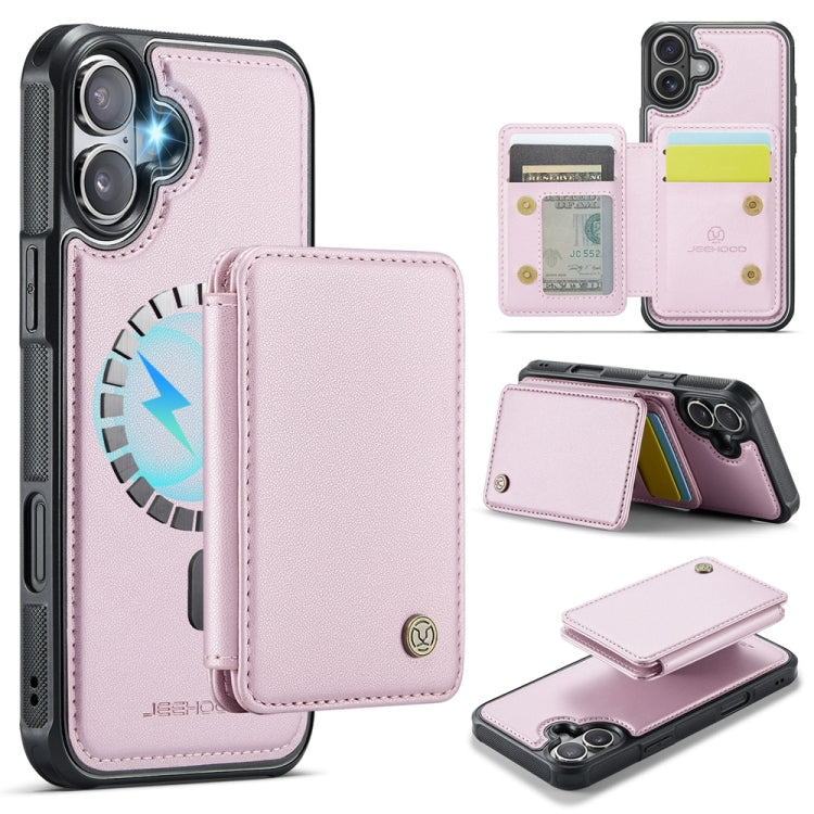 For iPhone 16 Plus JEEHOOD J05 Business Magnetic Style RFID Leather Phone Case(Pink) - iPhone 16 Plus Cases by JEEHOOD | Online Shopping South Africa | PMC Jewellery | Buy Now Pay Later Mobicred