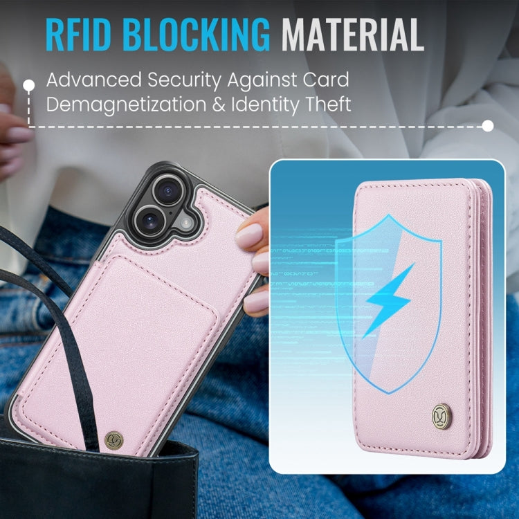 For iPhone 16 Plus JEEHOOD J05 Business Magnetic Style RFID Leather Phone Case(Pink) - iPhone 16 Plus Cases by JEEHOOD | Online Shopping South Africa | PMC Jewellery | Buy Now Pay Later Mobicred