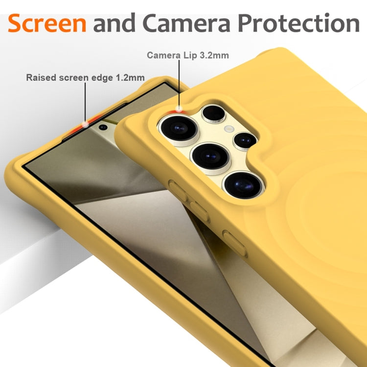 For Samsung Galaxy S25 Ultra 5G Wave Texture MagSafe Magnetic Liquid Silicone Phone Case(Yellow) - Galaxy S25 Ultra 5G Cases by PMC Jewellery | Online Shopping South Africa | PMC Jewellery | Buy Now Pay Later Mobicred