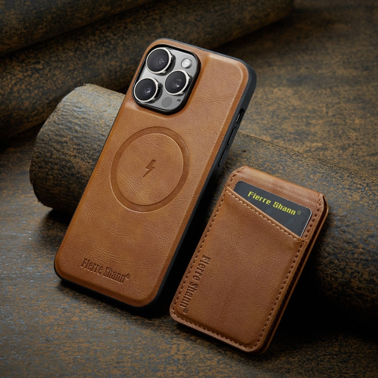 For iPhone 16 Pro Max Fierre Shann Oil Wax Cow Leather Magnetic Card Holder Phone Case(Brown) - iPhone 16 Pro Max Cases by FIERRE SHANN | Online Shopping South Africa | PMC Jewellery | Buy Now Pay Later Mobicred